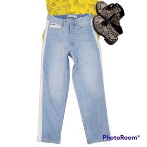 ATHLETA Sculptek Straight Leg Light Wash Tuxedo Stripe High Rise Jeans, size 6